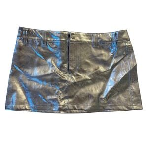 MANGO Metallic Silver Micro Mini Skirt Faux Leather Size XS